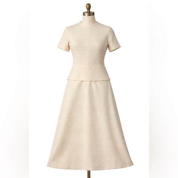 Kay Windsor Dresses & Skirts - Vintage Kay Windsor Dress Womens 4 Ivory Peplum Maxi Lace Overlay Formal